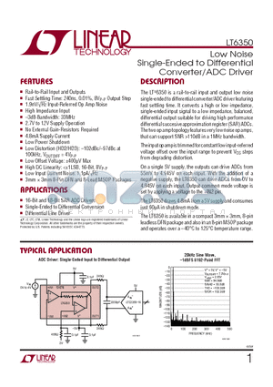 LT6350CMS8TRPBF datasheet - Low Noise Single-Ended to Differential Converter/ADC Driver