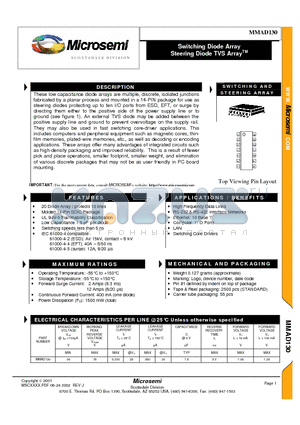 MMAD130 datasheet - Switching Diode Array Steering Diode TVS ArrayTM