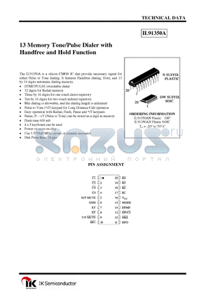 IL91350A datasheet - 13 Memory Tone/Pulse Dialer with Handfree and Hold Function