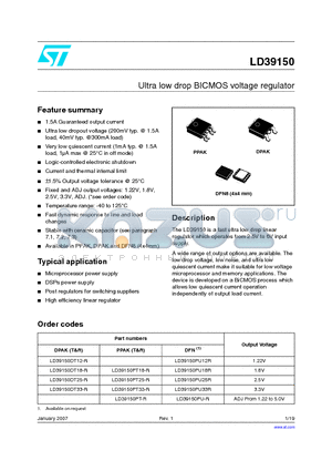 LD39150DT18-R datasheet - Ultra low drop BICMOS voltage regulator