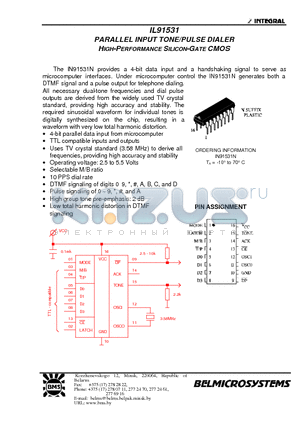 IL91531 datasheet - PARALLEL INPUT TONE/PULSE DIALER HIGH-PERFORMANCE SILICON-GATE CMOS