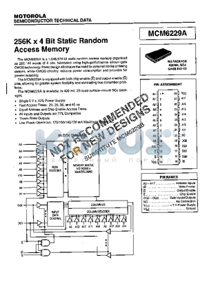 MCM6229A-20 datasheet - 256K X 4 BIT STATIC RANDOM ACCESS MEMORY