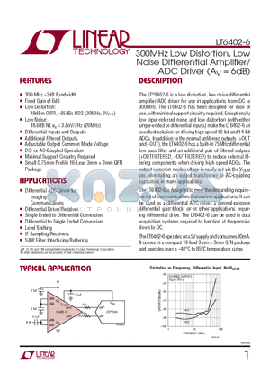 LT6402CUD-6-PBF datasheet - 300MHz Low Distortion, Low Noise Differential Amplifi er/ ADC Driver (AV = 6dB)