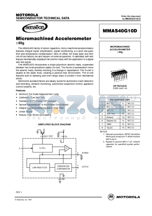 MMAS40G10D datasheet - MICROMACHINED ACCELEROMETER a40g