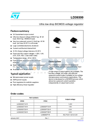 LD39300PT-R datasheet - Ultra low drop BICMOS voltage regulator