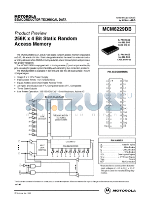 MCM6229BBEJ15R2 datasheet - 256K x 4 Bit Static Random Access Memory