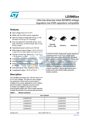 LD3985G122R datasheet - Ultra low drop-low noise BiCMOS voltage regulators low ESR capacitors compatible