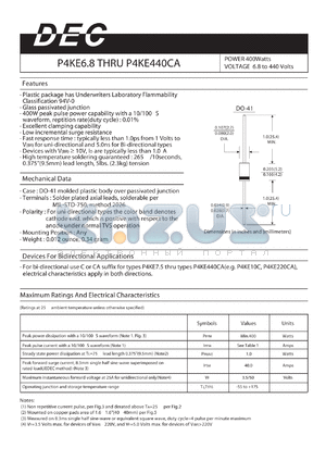 P4KE24 datasheet - POWER 400Watts VOLTAGE 6.8 to 440 Volts