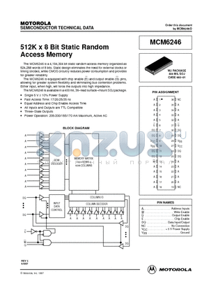 MCM6246WJ20 datasheet - 512K x 8 Bit Static Random Access Memory