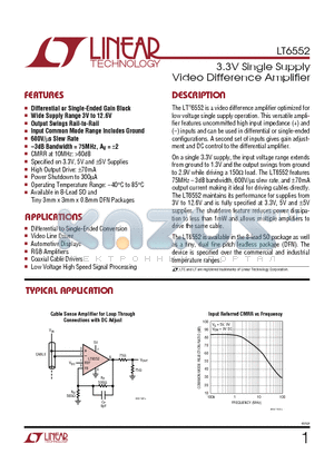 LT6552 datasheet - 3.3V Single Supply Video Difference Amplifier