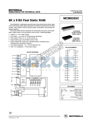 MCM6265C datasheet - 8K x 9 Bit Fast Static RAM