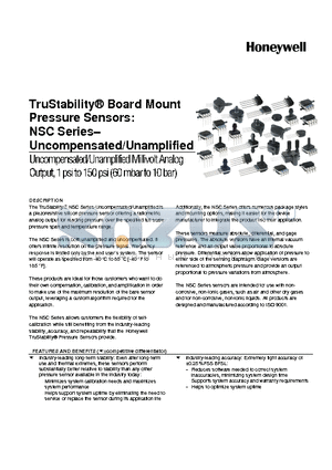 NSCDRRN015PAUNV datasheet - TruStability^ Board Mount Pressure Sensors: NSC SeriesUncompensated/Unamplified