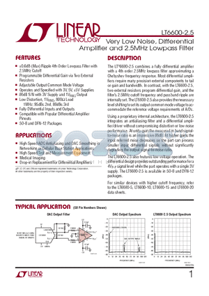 LT6600-2.5 datasheet - Very Low Noise, Differential Amplifi er and 2.5MHz Lowpass Filter