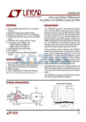 LT6600-20 datasheet - Very Low Noise, Differential Amplifier and 20MHz Lowpass Filter