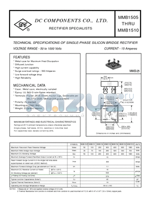 MMB1505 datasheet - TECHNICAL SPECIFICATIONS OF SINGLE-PHASE SILICON BRIDGE RECTIFIER