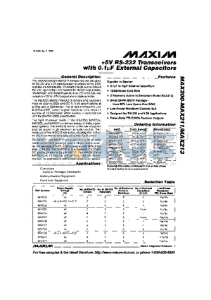 MAX209 datasheet - 5V RS-232 Transceivers with 0.1uF External Capacitors