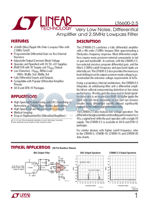 LT6600CS8-2.5-PBF datasheet - Very Low Noise, Differential Amplifi er and 2.5MHz Lowpass Filter