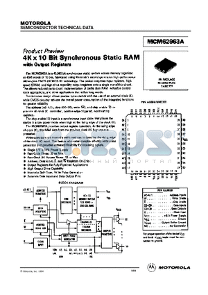 MCM62963A datasheet - 4K x 10 Bit Synchronous Static RAM