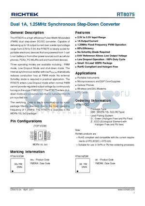 JMK107BJ106MA datasheet - Dual 1A, 1.25MHz Synchronous Step-Down Converter