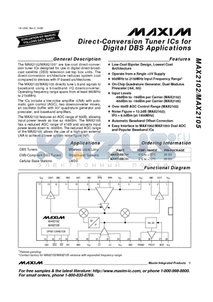 MAX2105CWI datasheet - Direct-Conversion Tuner ICs for Digital DBS Applications
