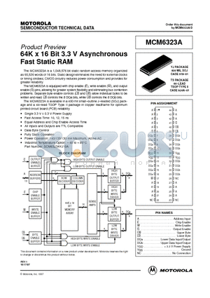 MCM6323AYJ12 datasheet - 64K x 16 Bit 3.3 V Asynchronous Fast Static RAM