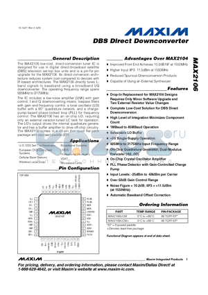 MAX2106 datasheet - DBS Direct Downconverter