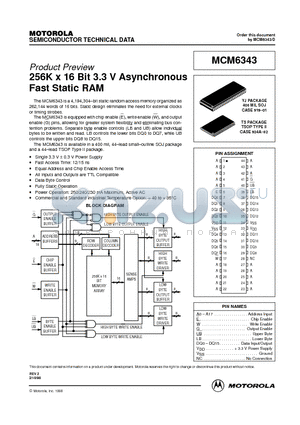 MCM6343 datasheet - 256K x 15 Bit 3.3 V Asynchronous Fast Static RAM