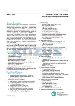 MAX21000 datasheet - Ultra-Accurate, Low Power, 3-Axis Digital Output Gyroscope