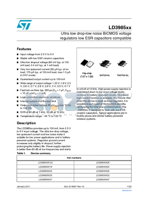 LD3985XX28 datasheet - Ultra low drop-low noise BiCMOS voltage regulators low ESR capacitors compatible