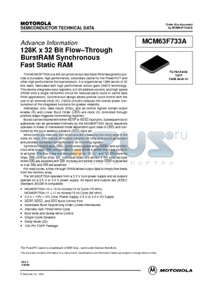 MCM63F733ATQ11R datasheet - 128K x 32 Bit Flow-Through BurstRAM Synchronous Fast Static RAM