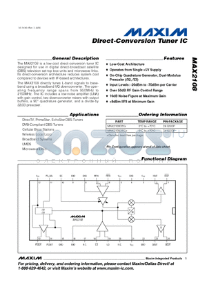 MAX2108_05 datasheet - Direct-Conversion Tuner IC