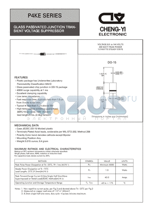 P4KE250 datasheet - GLASS PASSIVATED JUNCTION TRANSIENT VOLTAGE SUPPRESSOR