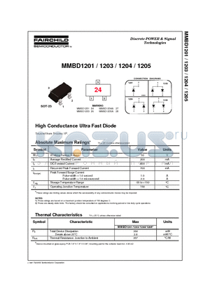 MMBD1201 datasheet - High Conductance Ultra Fast Diode