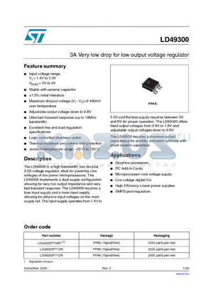 LD49300 datasheet - 3A Very low drop for low output voltage regulator