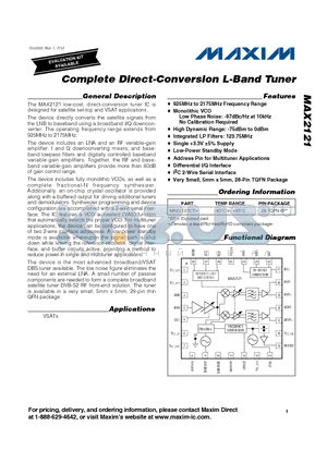 MAX2121ETI+ datasheet - Complete Direct-Conversion L-Band Tuner