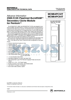 MCM64PC64TSG66 datasheet - 256K/512K Pipelined BurstRAM Secondary Cache Module for Pentium