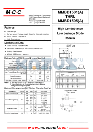MMBD1503 datasheet - High Conductance Low Leakage Diode 350mW