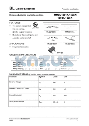 MMBD1501A datasheet - High conductance low leakage diode