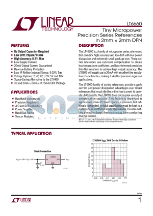 LT6660 datasheet - Tiny Micropower Precision Series References in 2mm  2mm DFN