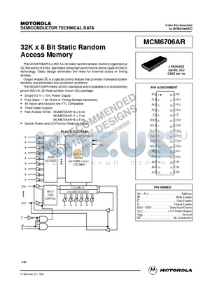 MCM6706ARJ8R2 datasheet - 32K x 8 Bit Static Random Access Memory