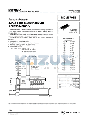 MCM6706B datasheet - 32K x 8 Bit Static Random Access Memory