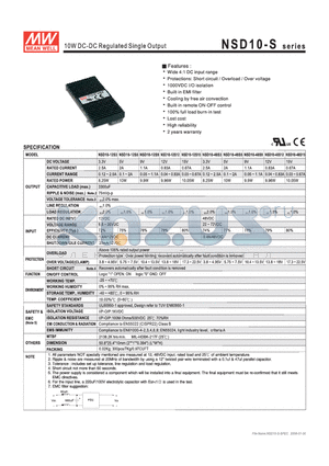 NSD10-12S12 datasheet - 10W DC-DCRegulated Single Output