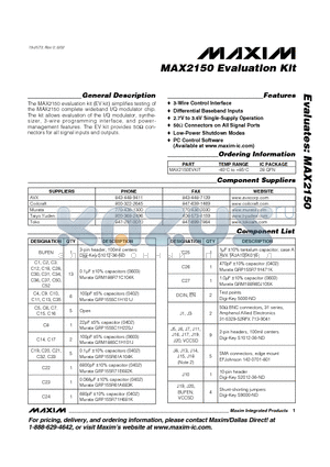 MAX2150EVKIT datasheet - Evaluation Kit