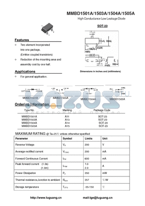 MMBD1505A datasheet - High Conductance Low Leakage Diode