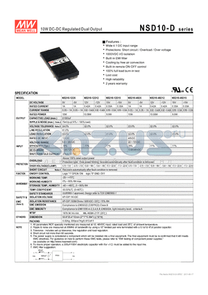 NSD10-48D15 datasheet - 10W DC-DC Regulated Dual Output