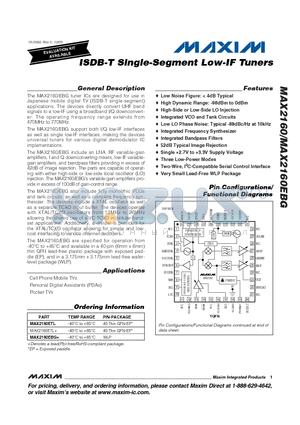 MAX2160ETL datasheet - ISDB-T Single-Segment Low-IF Tuners