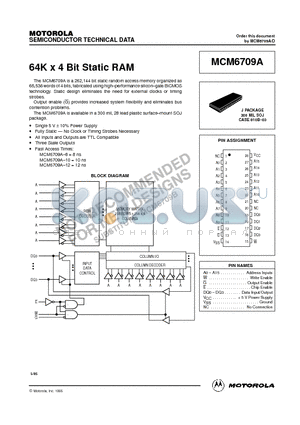 MCM6709A datasheet - 64K x 4 Bit Static RAM