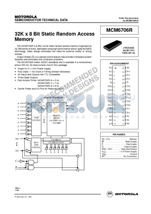 MCM6706RJ8R2 datasheet - 32K x 8 Bit Static Random Access Memory