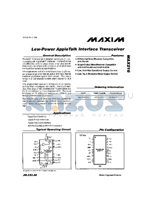 MAX216CWN datasheet - Low-Power AppleTalk Interface Transceiver