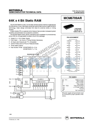 MCM6709ARJ7 datasheet - 64K x 4 Bit Static RAM